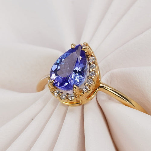 Bague 55 Bague en or jaune 18 ct, tanzanite non chauffée et diamants 58 Facettes R010