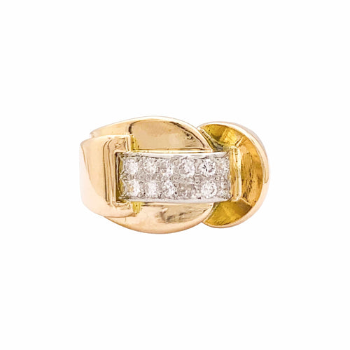 Bague 53 Tank - Bague asymétrique en or rose, platine et diamants 58 Facettes 35933