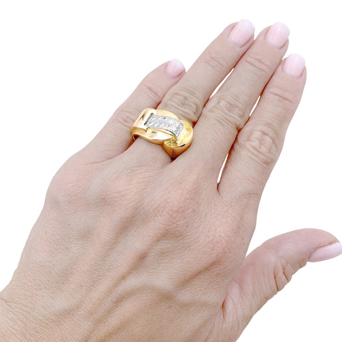 Bague 53 Tank - Bague asymétrique en or rose, platine et diamants 58 Facettes 35933