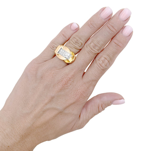 Bague 53 Tank - Bague asymétrique en or rose, platine et diamants 58 Facettes 35933