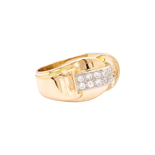 Bague 53 Tank - Bague asymétrique en or rose, platine et diamants 58 Facettes 35933