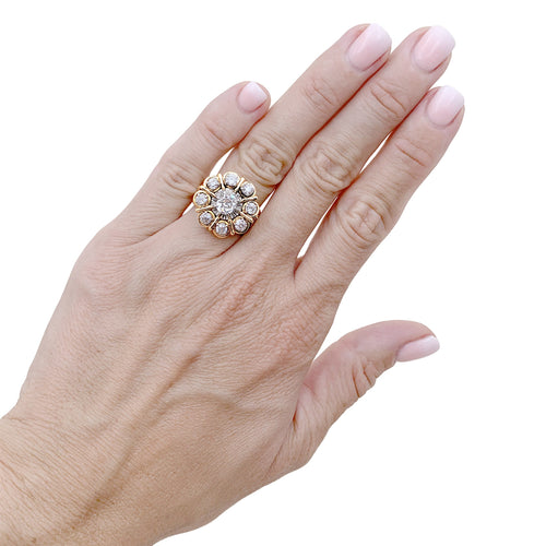 Bague 52 Marguerite - Bague en or jaune et blanc avec diamants 58 Facettes 35851