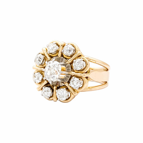 Bague 52 Marguerite - Bague en or jaune et blanc avec diamants 58 Facettes 35851