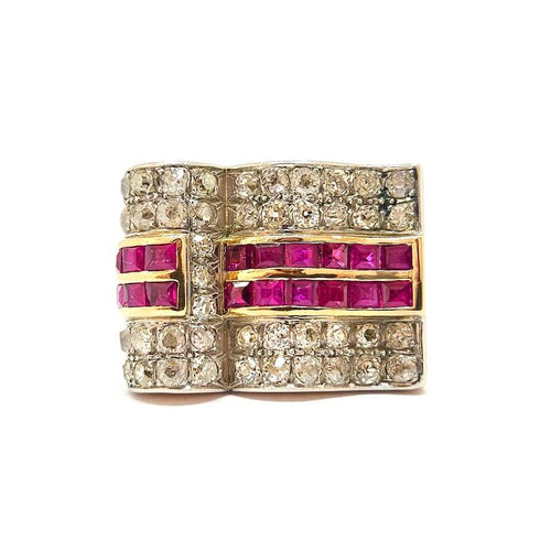 Bague 51 Bague tank en or jaune 18 carats rubis et diamants 58 Facettes BVP-BAG-0046