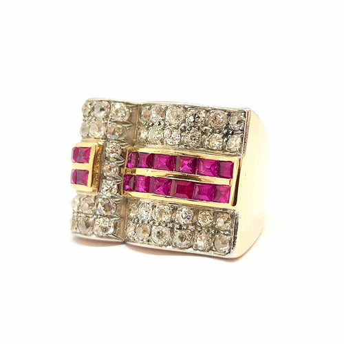 Bague 51 Bague tank en or jaune 18 carats rubis et diamants 58 Facettes BVP-BAG-0046