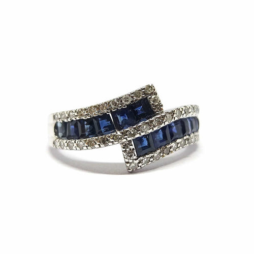 Bague 54 Bague lien en or blanc 18 carats avec saphirs et diamants 58 Facettes BVP-BAG-0047