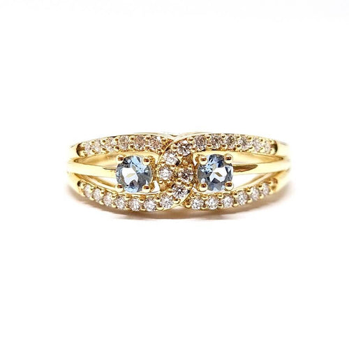 Bague 54 Bague lien aigue-marine et diamants en or jaune 18 carats 58 Facettes BVP-BAG-0055