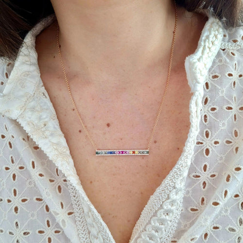 Collier Collier barrette en or rose 18 carats saphirs multicolores et diamants 58 Facettes BVP-COL-0066