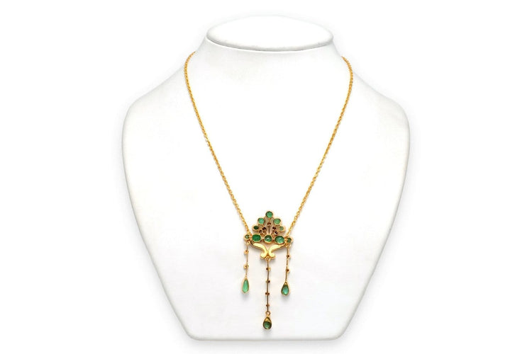 Collier années 50 en or jaune, émeraudes et perles 58 Facettes 23683