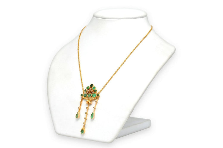 Collier années 50 en or jaune, émeraudes et perles 58 Facettes 23683