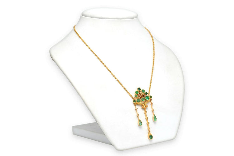 Collier années 50 en or jaune, émeraudes et perles 58 Facettes 23683