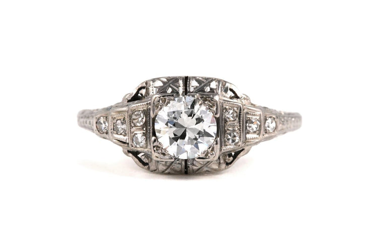 54 Bague Art déco en or blanc et diamants 58 Facettes 23845