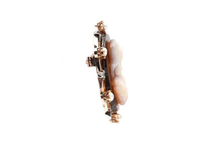 Art Nouveau - Broche en or jaune, camée agate, diamants et perles 58 Facettes 23989