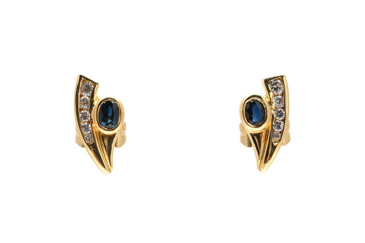 Boucles d'oreilles contemporaines en or jaune, saphirs et diamants 58 Facettes B914