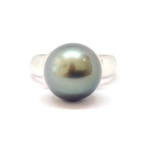 Bague 54 Bague solitaire perle de Tahiti en or blanc 18 carats 58 Facettes BVP-BIJ-0095