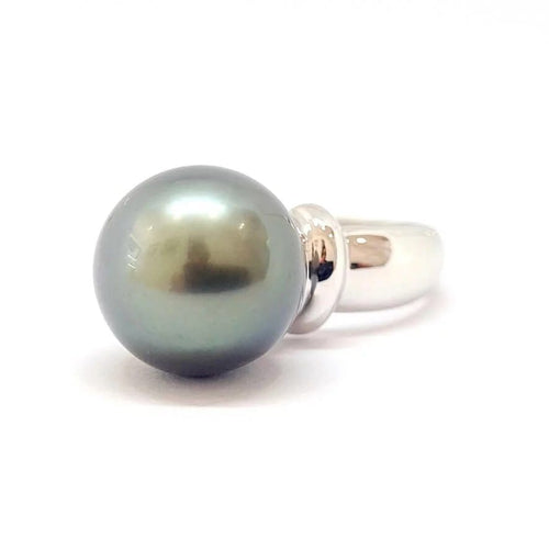 Bague 54 Bague solitaire perle de Tahiti en or blanc 18 carats 58 Facettes BVP-BIJ-0095