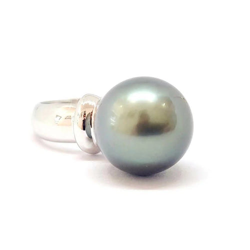 Bague 54 Bague solitaire perle de Tahiti en or blanc 18 carats 58 Facettes BVP-BIJ-0095