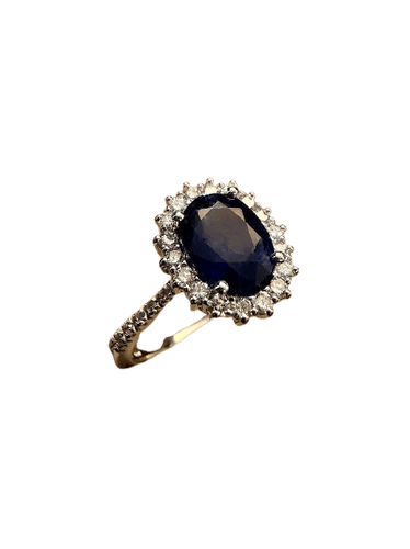 55 Bague en or blanc avec saphir et diamants 58 Facettes AN85MT