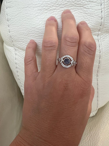 53 Bague en or blanc avec alexandrite ALGT 0,77 ct et diamants 58 Facettes ring