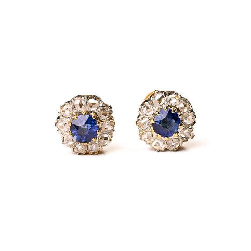 Boucles d'oreilles marguerites en or jaune, saphirs et diamants 58 Facettes LMB-329