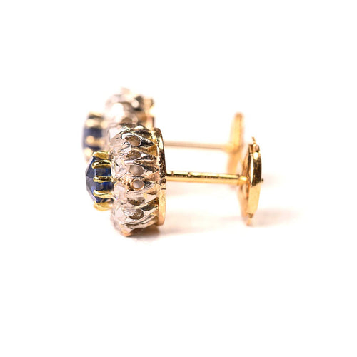 Boucles d'oreilles marguerites en or jaune, saphirs et diamants 58 Facettes LMB-329