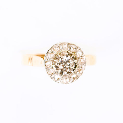 55.5 Bague ancienne - Bague entourage en or jaune, platine et diamants 58 Facettes LMB-291