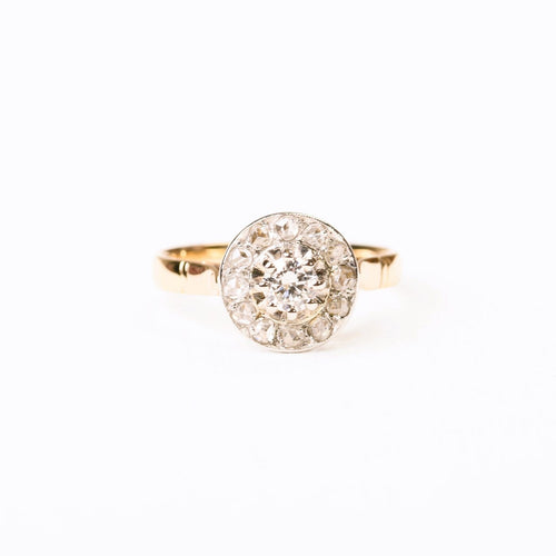 55.5 Bague ancienne - Bague entourage en or jaune, platine et diamants 58 Facettes LMB-291