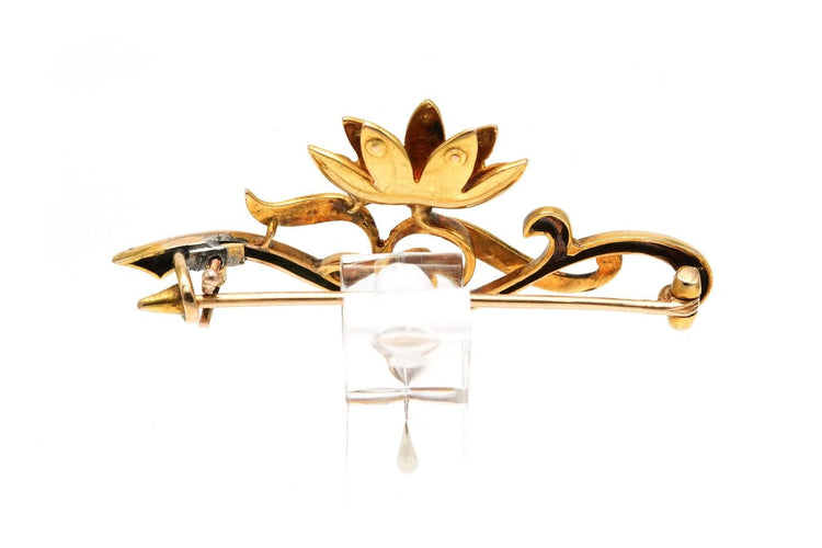 Art Nouveau - Broche en or jaune 18 carats et perles 58 Facettes B266