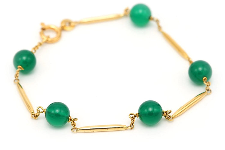 Napoléon III - Bracelet en or jaune 18 carats et chrysoprases 58 Facettes B271