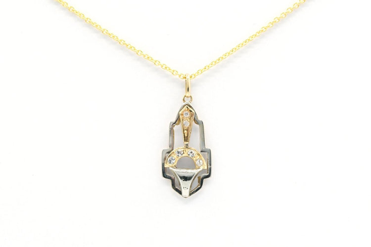 Pendentif Art déco en or jaune et blanc 18 carats serti de strass 58 Facettes 23046