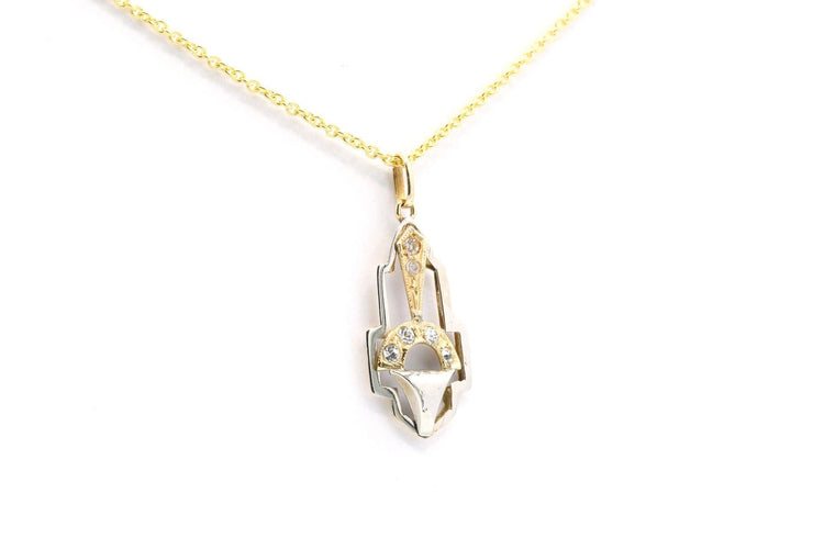 Pendentif Art déco en or jaune et blanc 18 carats serti de strass 58 Facettes 23046
