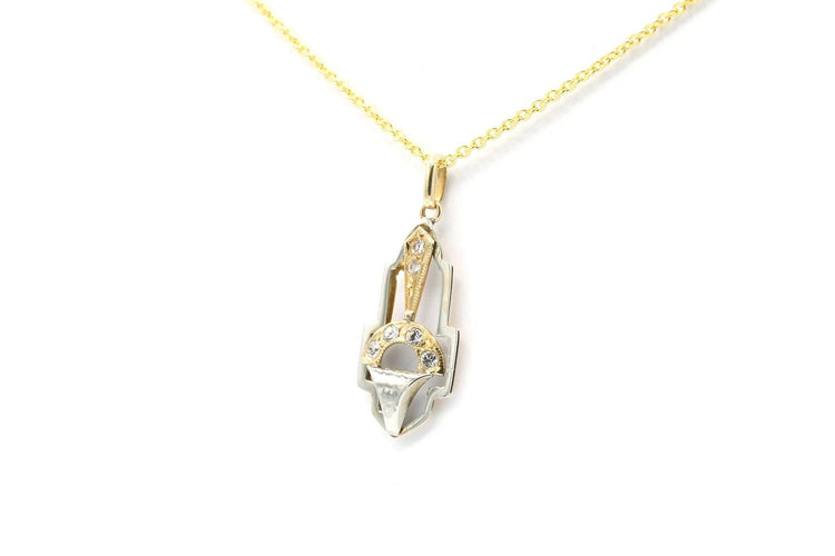 Pendentif Art déco en or jaune et blanc 18 carats serti de strass 58 Facettes 23046