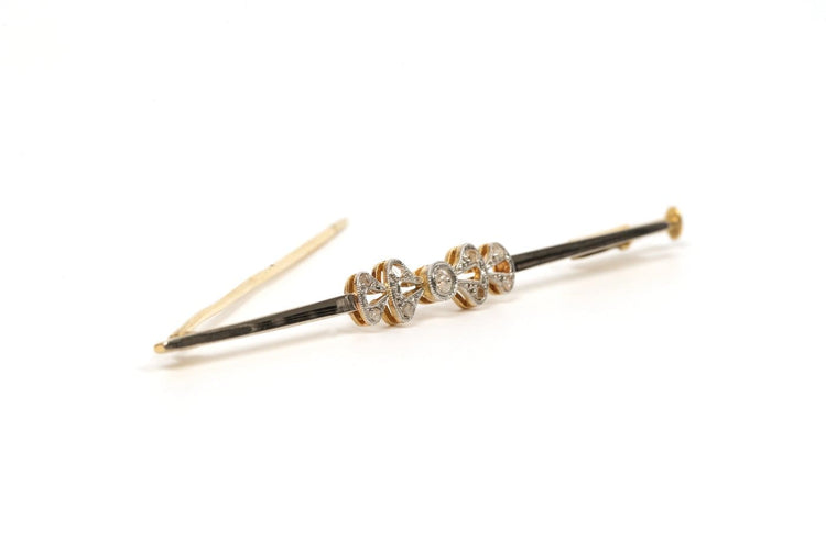 Broche Art déco en or jaune et blanc 18 carats et diamants 58 Facettes 21514