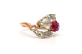 52 Art Nouveau - Bague en or jaune, rubis de synthèse et diamants 58 Facettes 22576
