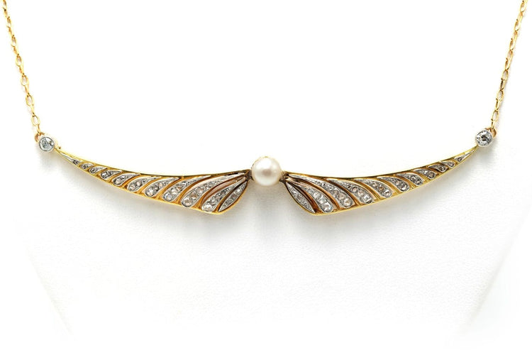 Art Déco - Collier en or jaune, perle et diamants 58 Facettes 22777