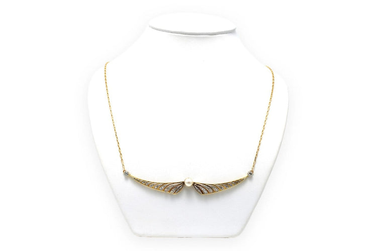 Art Déco - Collier en or jaune, perle et diamants 58 Facettes 22777