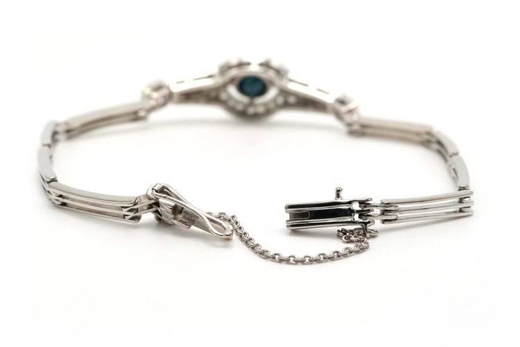 Art Déco - Bracelet en or blanc, saphir et diamants taille rose 58 Facettes 23105