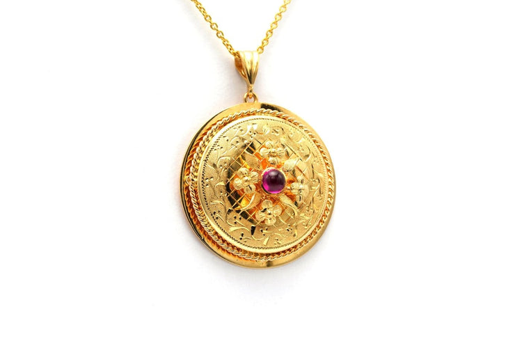 Art Nouveau - Pendentif en or jaune 18 carats et rubis 58 Facettes 23384