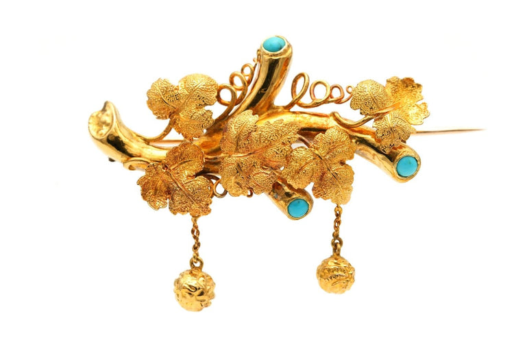 Napoléon III - Broche en or jaune sertie de turquoises 58 Facettes B872