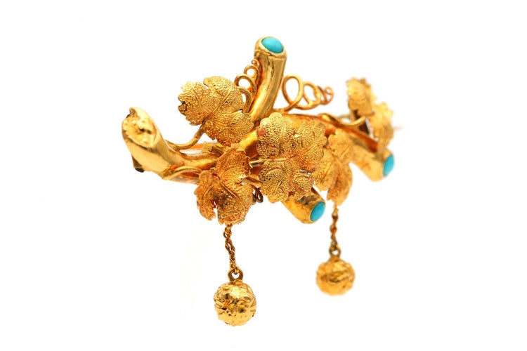 Napoléon III - Broche en or jaune sertie de turquoises 58 Facettes B872