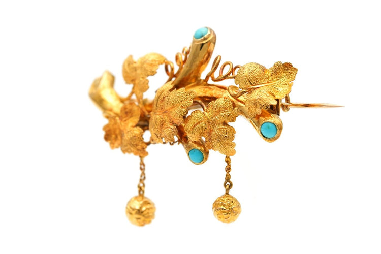 Napoléon III - Broche en or jaune sertie de turquoises 58 Facettes B872