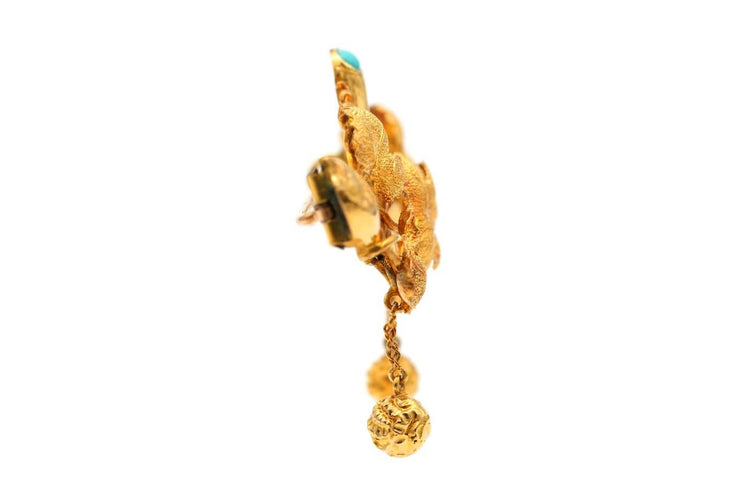 Napoléon III - Broche en or jaune sertie de turquoises 58 Facettes B872