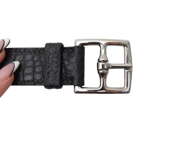 Hermès - Bracelet manchette Boucle Étrivière en cuir de crocodile alligator 58 Facettes 260320