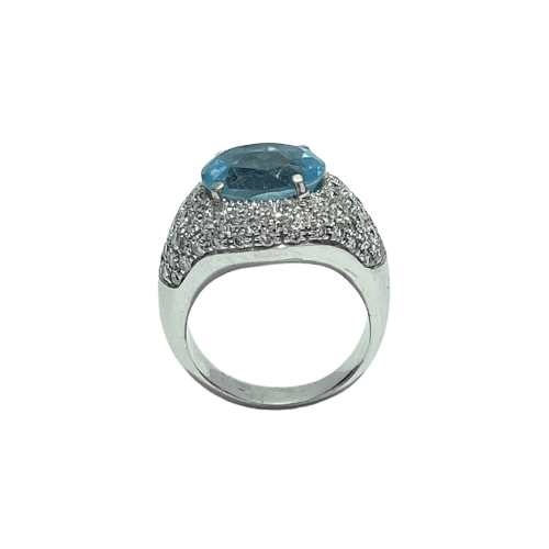 Bague Bague - Diamants et aigue-marine en or blanc 58 Facettes 250215