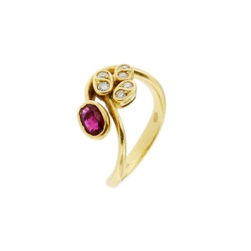 Bague 54 Bague contrariée en or jaune 18 ct avec rubis et diamants 58 Facettes 28379
