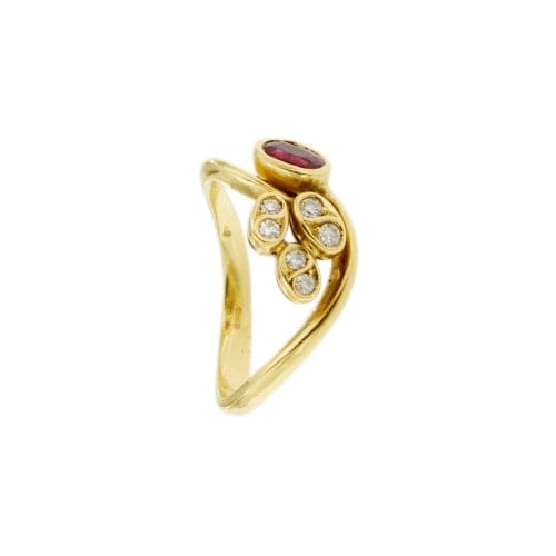 Bague 54 Bague contrariée en or jaune 18 ct avec rubis et diamants 58 Facettes 28379