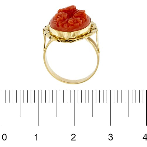 Bague Bague camée ovale floral en or jaune 18 ct avec corail 58 Facettes 39794