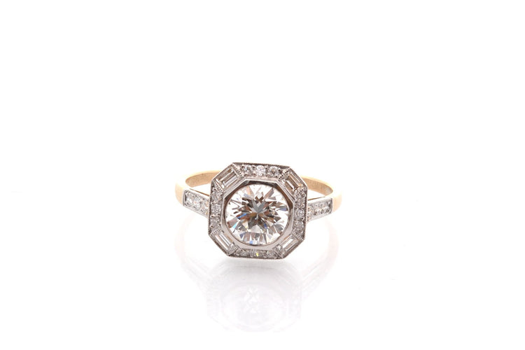 Bague 53 Bague Art déco en platine et or 18k, diamants 1,40 ct 58 Facettes 27849-27136B