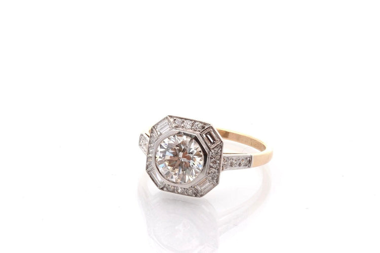 Bague 53 Bague Art déco en platine et or 18k, diamants 1,40 ct 58 Facettes 27849-27136B