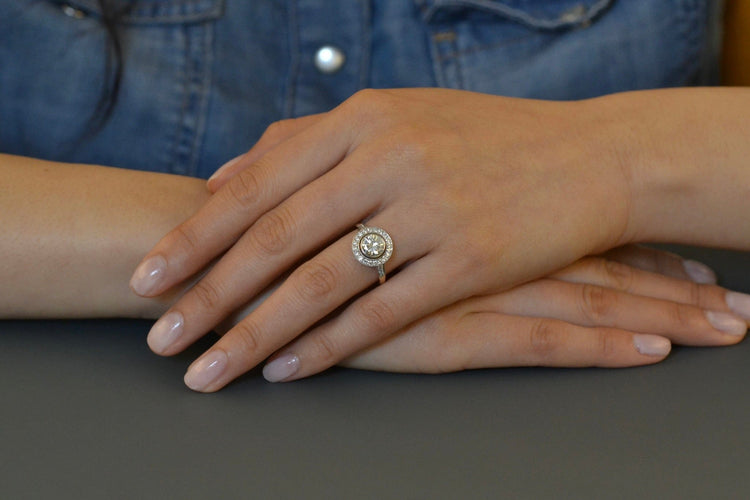 Bague 54 Bague en or 18k et platine avec diamant 1,15 ct et diamants 58 Facettes 27855-27536